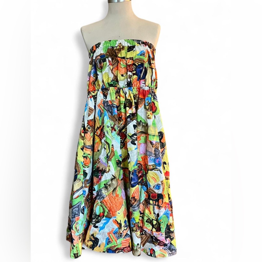 Marni Strapless Dress Multicolored Abstract Print Midi Dress